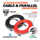Rich Solar 10 Gauge Solar Panel Extension Cable with Male and Female Solar Connector Ends | 50 Feet Red & Black (Set) + Parallel Connectors