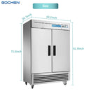 Refrigerador vertical comercial, 2 puertas, 49 pies cúbicos, de acero inoxidable