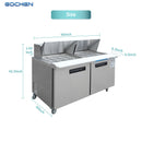 EQCHEN 60" W 2 Door Refrigerator Sandwich & Salad Prep Table Commercial Mega Top Refrigerator