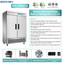 Refrigerador vertical comercial, 2 puertas, 49 pies cúbicos, de acero inoxidable