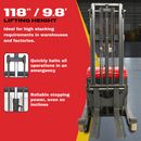 Carretilla retráctil de mástil móvil MRT4400-3M-19, 4400 lb de capacidad de carga, 118" de altura de elevación, freno electromagnético