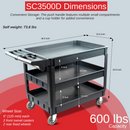 600 lbs Heavy Duty Plastic Rolling Utility Cart for Warehouse/Garage/Restaurants/Offices, HDPE Shelves, 5" Caster Wheels