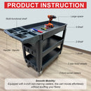 600 lbs Heavy Duty Plastic Rolling Utility Cart for Warehouse/Garage/Restaurants/Offices, HDPE Shelves, 5" Caster Wheels