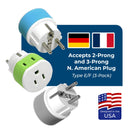 Germany, France Travel Adapter - 2 in 1 - Type E/F - Compact Design (US-9)