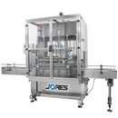AUTOMATIC LINEAR 6 NOZZLE GRAVITY LIQUID FILLER JORES TECHNOLOGIES® 1,000 ML CAPACITY, CONVEYOR, 220VAC/50-60Hz