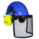 Cap Style Hard Hat with Mountable Lime Earmuffs and Mesh Face Shield