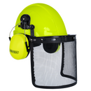 Cap Style Hard Hat with Mountable Lime Earmuffs and Mesh Face Shield