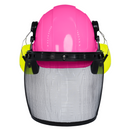 Cap Style Hard Hat with Mountable Lime Earmuffs and Mesh Face Shield