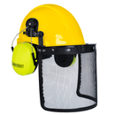 Cap Style Hard Hat with Mountable Lime Earmuffs and Mesh Face Shield