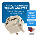 Adaptador de viaje para Australia y China - 2 en 1 - Tipo I - Diseño compacto (DB-16)