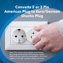 OREI American USA To European Schuko Germany Plug Adapters CE Certified Heavy Duty - 2 Pack (GS20)