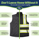 Chaleco de seguridad reversible Hi-Vis con aislamiento, espalda en X y bandas reflectantes