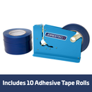 Selladora manual de bolsas con 10 rollos de cinta autoadhesiva azul de 3/8 pulg.