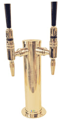 Columna de torre de café nitro de doble grifo - Contacto de acero inoxidable 304, 3" PVD oro. Seleccione el tipo de conexión.