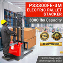 Apilador eléctrico de palés PS3300FE-3M, 1500 kg de capacidad, 3 m de altura de elevación, freno electromagnético