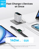 Cargador Anker (140W, 4 puertos, PD 3.1) con cable USB-C