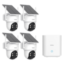 AOSU Solar Security Cameras Wireless Outdoor, 2K QHD Home Security System, 4 Camera Kit with 166° Ultra-Wide View, Forever Power, Spotlight Camera, 32G Local Storage, No Monthly Fees