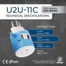 Adaptador de viaje para Brasil - 3 en 1 - 2 USB - Tipo N - Diseño compacto (U2U-11C)
