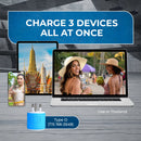 Adaptador de viaje para Tailandia - 3 en 1 - 2 USB - Tipo O - Diseño compacto (U2U-18)