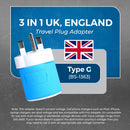 Adaptador de viaje para Reino Unido e Irlanda - 3 en 1 - 2 USB - Tipo G - Diseño compacto (U2U-7)