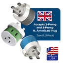 Adaptador de viaje para Reino Unido y Dubái - 2 en 1 - Tipo G - Diseño compacto (US-7)