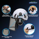 Sistema de casco de seguridad para trabajos en altura con protector facial de malla de hierro y orejeras