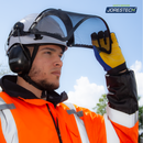 Sistema de casco de seguridad para trabajos en altura con protector facial de malla de hierro y orejeras