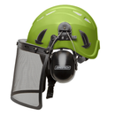 Sistema de casco de seguridad para trabajos en altura con protector facial de malla de hierro y orejeras