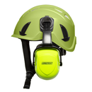 Casco ventilado de seguridad para trabajo en altura con orejeras de protección montadas