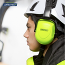 Casco ventilado de seguridad para trabajo en altura con orejeras de protección montadas