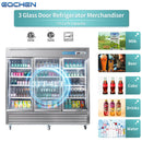 Refrigerador comercial EQCHEN de 82 pulgadas con 3 puertas de cristal