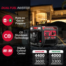 Generador inversor de combustible dual de gasolina/propano de 4400W/4000W con alerta de CO MB5040DC-W