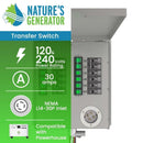 Interruptor de transferencia de energía no automático Nature's Generator de 12 circuitos y 120/240 V, 30 A